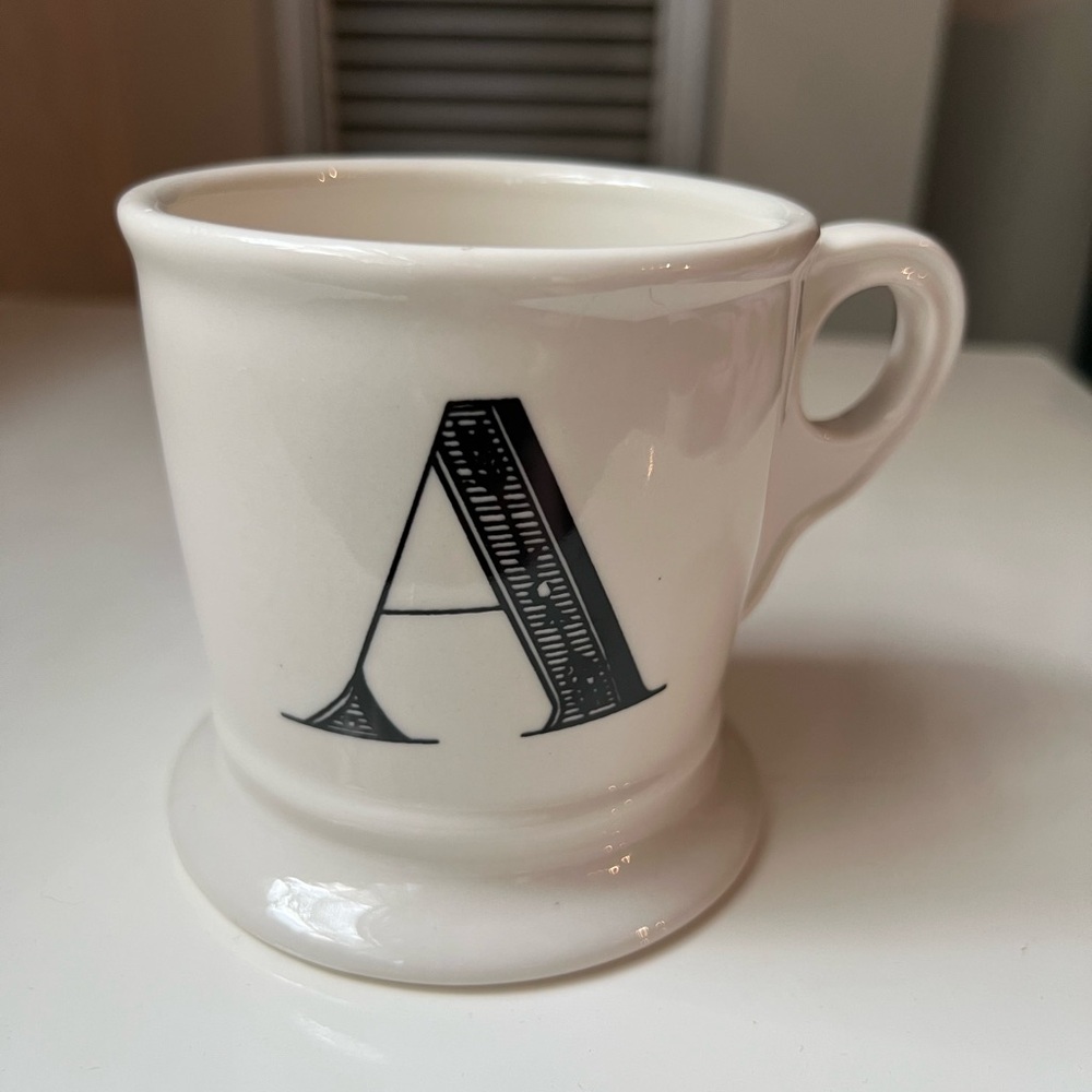 Anthropologie Coffee Mug Monogram "A” Cup White Black Letter Initial Alphabet #1
